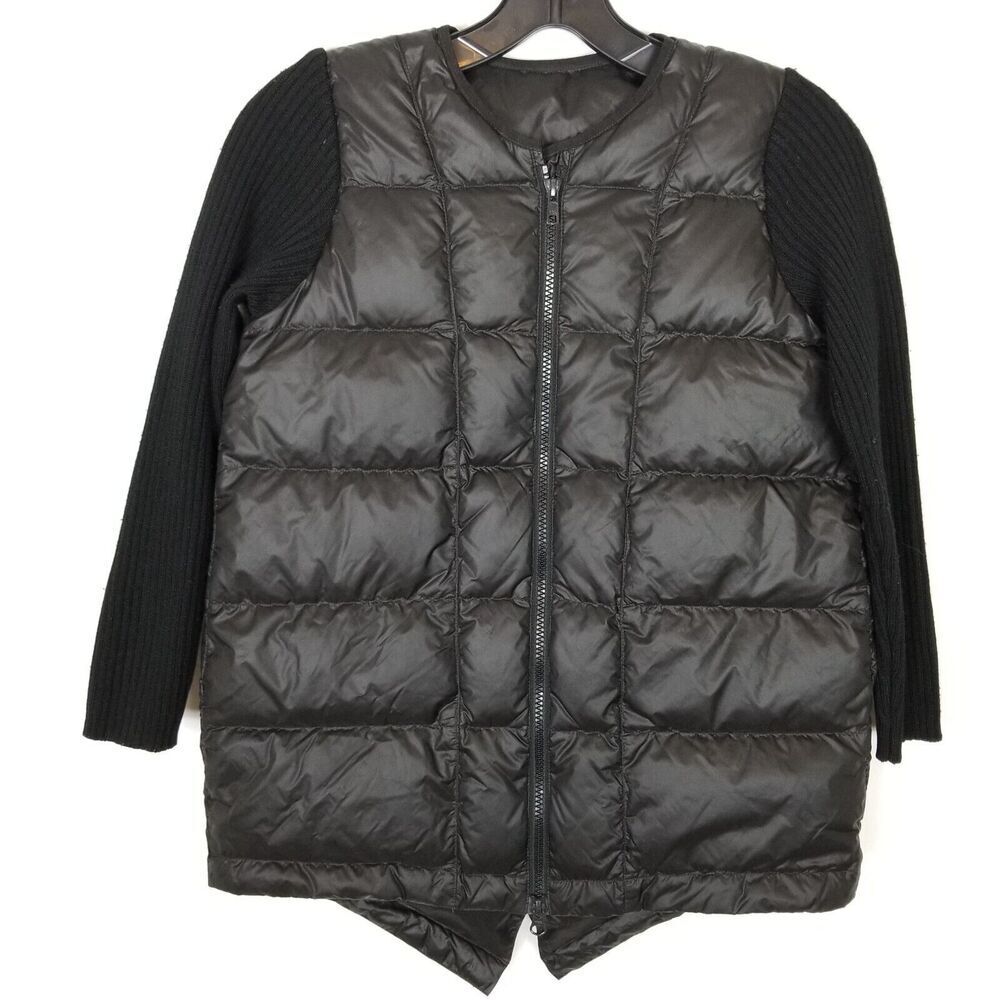 JNBY Women Down Fill Jacket Puffer Sz XS Black  Zip‎ Up Knit Sleeve